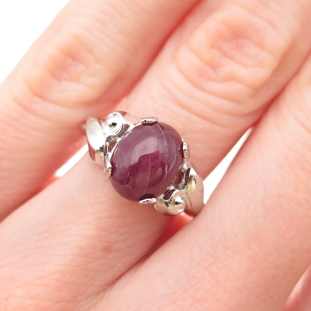 Vargas 925 Sterling Silver Antique Art Deco Real Ruby Floral Ring Size 4.5